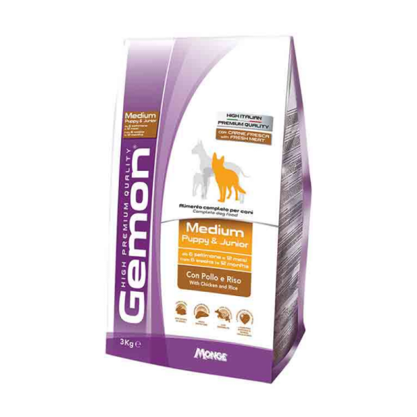 Crocchette Pollo e Riso Medium Puppy and Junior Gemon Monge