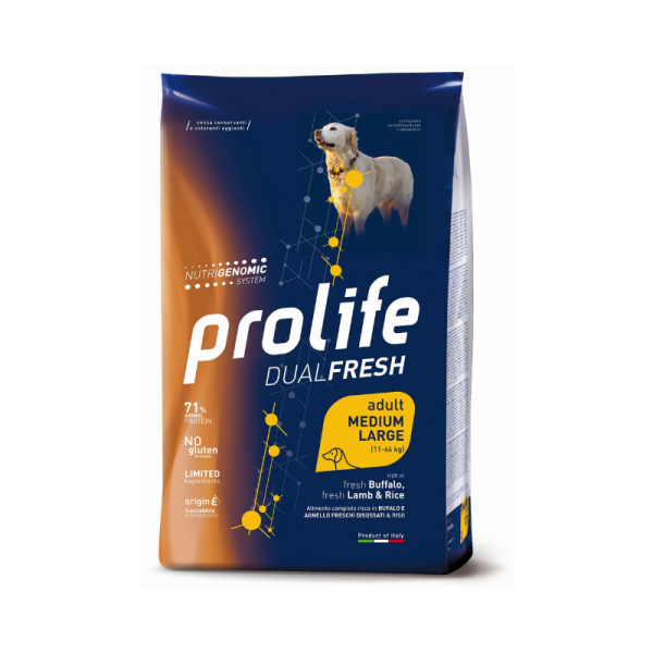 Crocchette Dualfresh Bufalo e Agnello Freschi e Riso Medium Large Adult Prolife