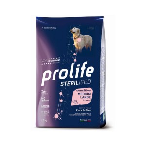 Crocchette Sterilised Sensitive Maiale e Riso Medium Large Adult Prolife